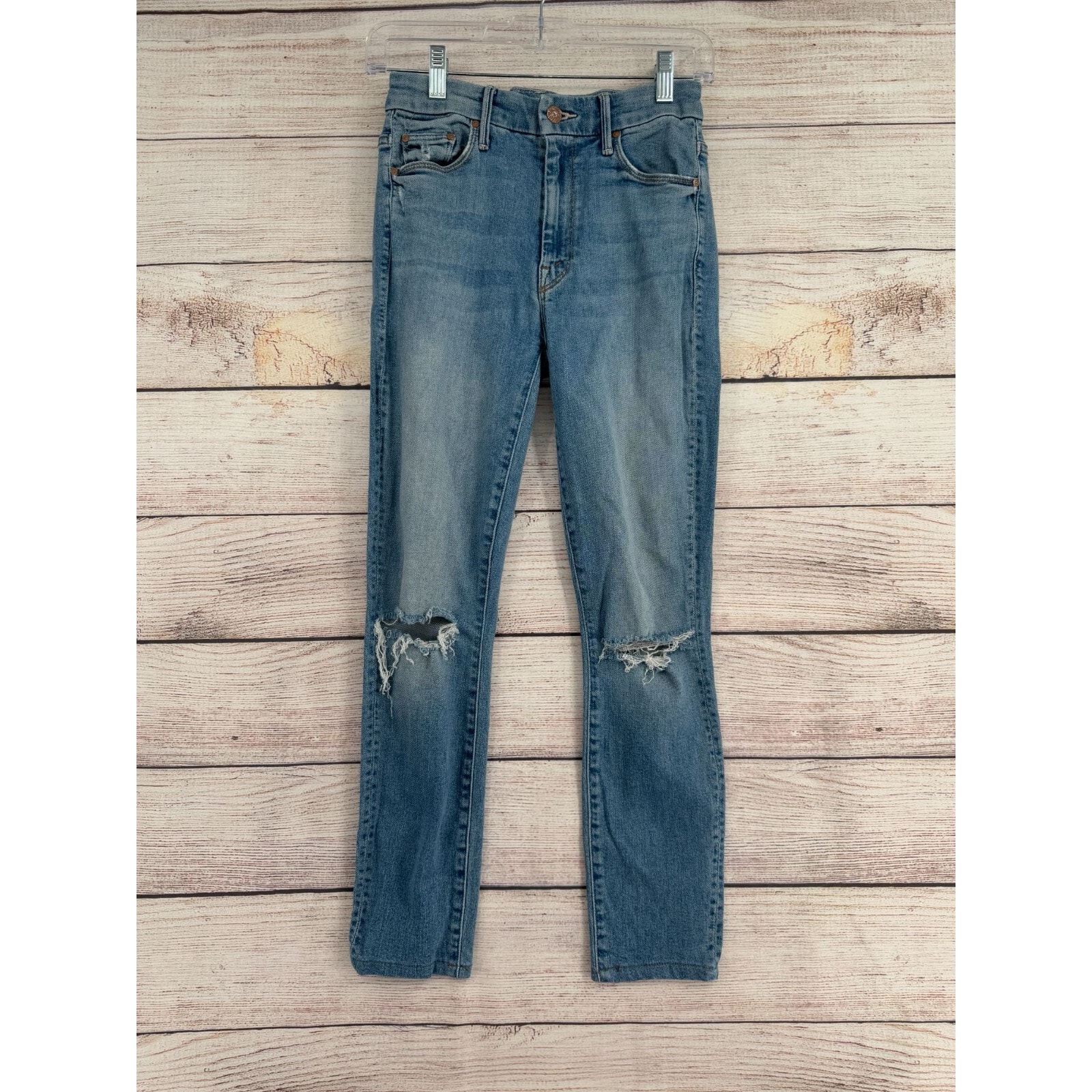 Mother Denim High Waisted Looker Ankle Fray Jeans Women's 26 Blue Destroyed